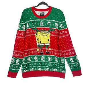 Spongebob Squarepants Holiday Christmas Ugly Sweater Unisex Adult XL Red Santa